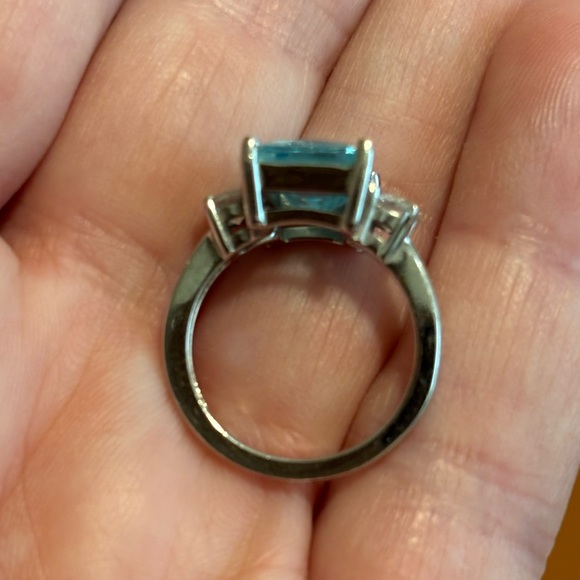Emerald cut and round blue and clear cz ring, size 5 - Picture 4 of 4